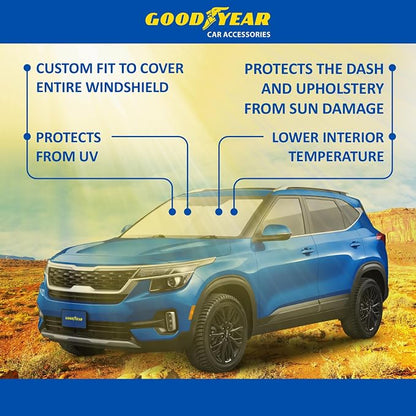 Goodyear Foldable Windshield Sunshade for Kia Seltos 2021-2026, Car Accessories, Sunshade Cover, Sun Shade Car Windshield, Window Sun Blocker - GY008234