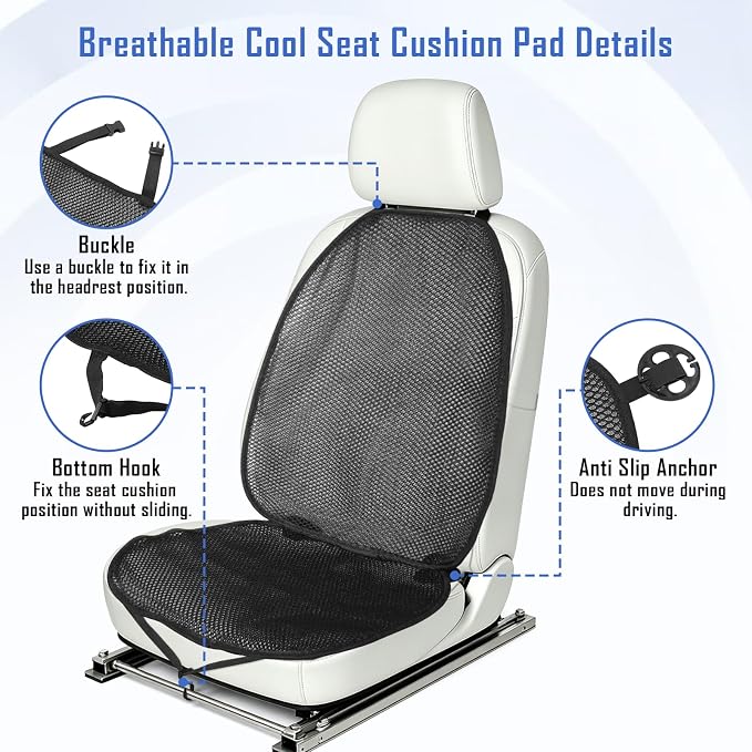 3D Air Mesh Summer Cool Seat Cushion Pad Set, Split-Type, Black | Ventilated Cooling Seat Cushion Pad Cover for Car Seat, Home Office Chairs, Wheelchairs
