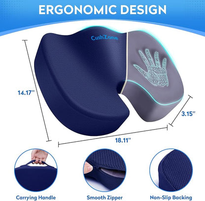 CushZone Office Chair Cushions, Memory Foam Coccyx Cushion for Tailbone Pain Office Chair Car Seat, Sciatica, Coccyx, Lower Back Pain Relief (Blue)