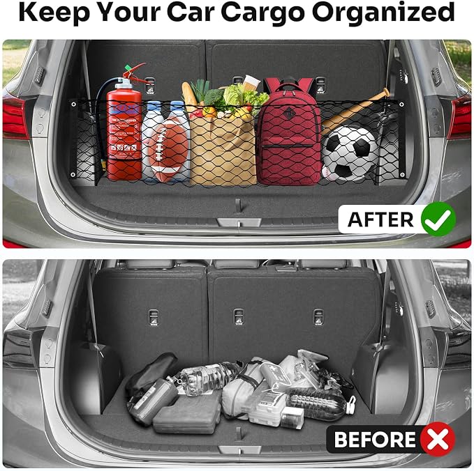 Canvcle Trunk Cargo Net for 2019-2025 2026 Hyun-dai Santa Fe Accessories Envelope Style Mesh Trunk Net Organizer and Storage Stretchable Adjustable Elastic Nylon Rear Cargo Netting with Hooks