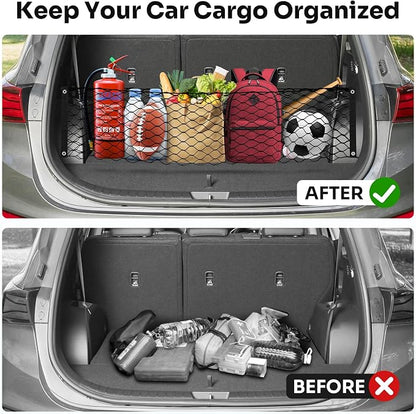 Canvcle Trunk Cargo Net for 2019-2025 2026 Hyun-dai Santa Fe Accessories Envelope Style Mesh Trunk Net Organizer and Storage Stretchable Adjustable Elastic Nylon Rear Cargo Netting with Hooks