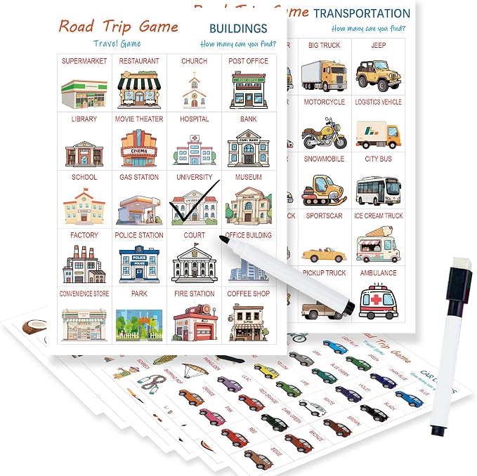 Road Trip Travel Game for Kids and Adults | 10 Double-Sided Cards, 18 Categories, Paper Cards, Educational Travel Entertainment