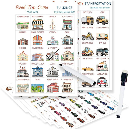Road Trip Travel Game for Kids and Adults | 10 Double-Sided Cards, 18 Categories, Paper Cards, Educational Travel Entertainment