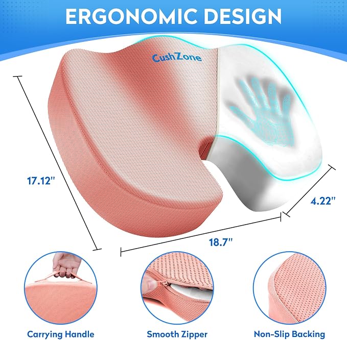 XXL Seat Cushion Office Car Seat Cushion, Memory Foam Cushion for Office Chair, Car Seat, Airplane, Bleacher Non-Slip Chair Pad (Pink