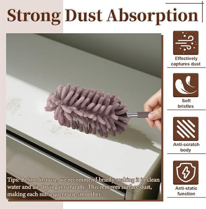 2 PCS Car Interior Duster with Extension Pole, Microfiber Car Dusters with Bendable Head, Cars Duster Exterior&Interior Scratch Free, for Cleaning of Vehicle Details, Offices, Window, Furniture(Brown)