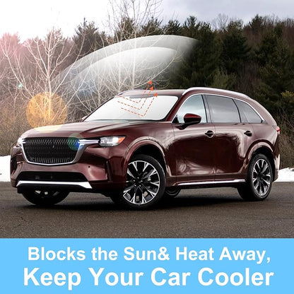 TINGLU Sun Shade for Mazda CX-9 CX9 2016-2025 2026 Accessories Windshield Sun Shade Window Shade UV Rays Protection Sun Visor Cover with Steering Wheel Sunshade Storage Bag