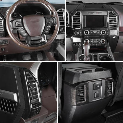 Voodonala for F-150 2015-2020 Center Console Interior Trim Cover Kits Compatible with Ford F150 2015-2020(Black Wood,9Pcs/Set) with Trailer Switch Model