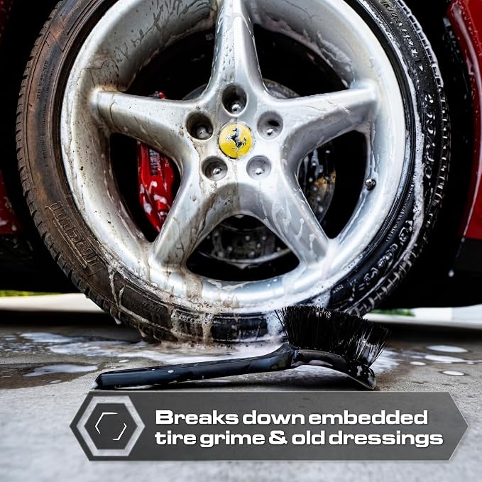 Blackline Stiff Bristle Tire Brush - Heavy Duty Car Detailing Tool for Tires - High-Performance Deep Cleaning Brush - Ideal for Tough Dirt & Grime Removal - Premium Auto Care Accessory