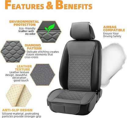 Elantrip 2PCs Front Car Seat Covers Leather Car Seat Protector Universal fit for Most Cars SUVs and Trucks Water Proof Seat Protector Gray