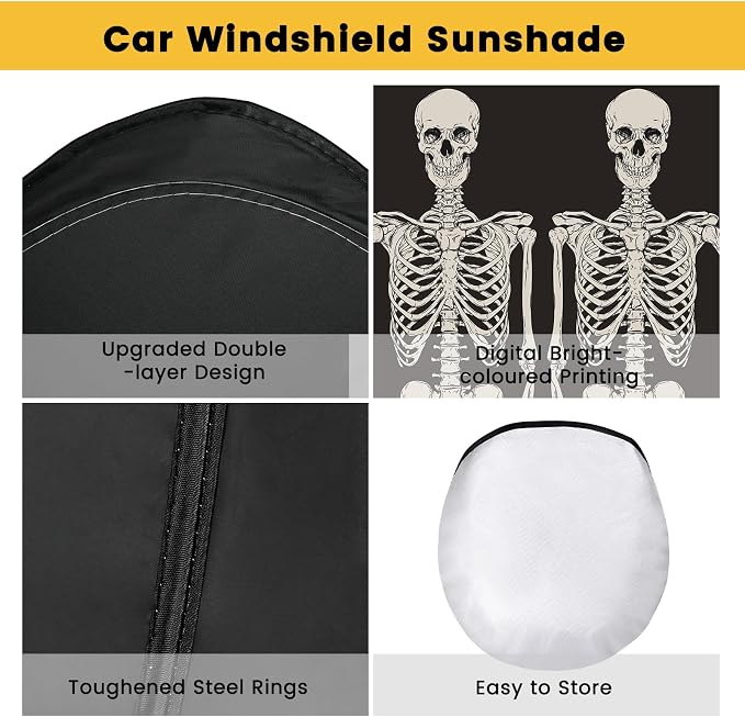 Windshield Sun Shade, Car Sun Shade Windshield, Reflector Sunshade Offers Ultimate Protection for Car Interior, Reflective Polyester Blocks Heat for Sedans, Mini SUVs, Hatchbacks - 57 x 31.5 inches