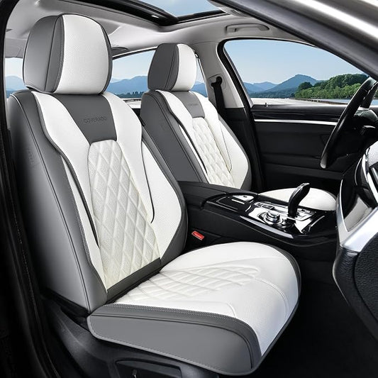 Coverado Automotive Seat Covers, Waterproof Seat Covers for Cars, Car Seat Cover, Faux Leather Car Seat Covers 2 Pack Car Seat Cushion Protector Universal Fit for Most Cars SUV Trucks - Gray&White