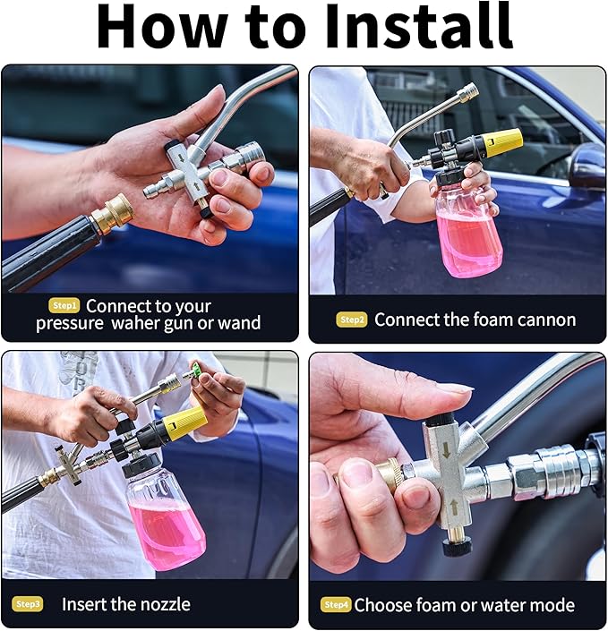 FENG PAI Foam Cannon for Pressure Washer with Dual-connector Accessory, 7 Power Washer Sprayer Nozzles, 1/4" Quick Connect Double Tip Attachment Soap Bottle Sprayer Soap, 3600 PSI (Clear)