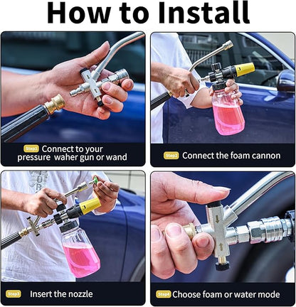 FENG PAI Foam Cannon for Pressure Washer with Dual-connector Accessory, 7 Power Washer Sprayer Nozzles, 1/4" Quick Connect Double Tip Attachment Soap Bottle Sprayer Soap, 3600 PSI (Clear)