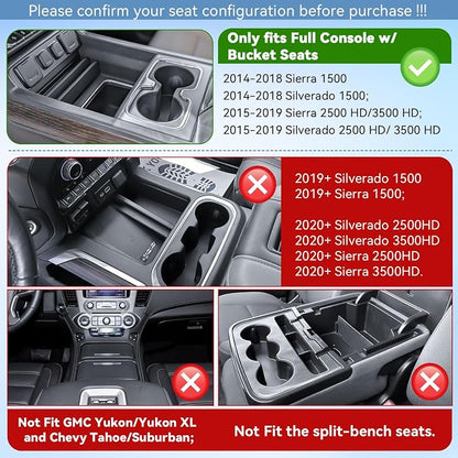 EDBETOS Console Organizer Compatible with 2014-2018 Chevy Silverado/GMC Sierra 1500 and 2015-2019 Silverado/Sierra 2500HD/3500HD Accessories Compartment Insert Tray - Full Console w/Bucket Seats ONLY