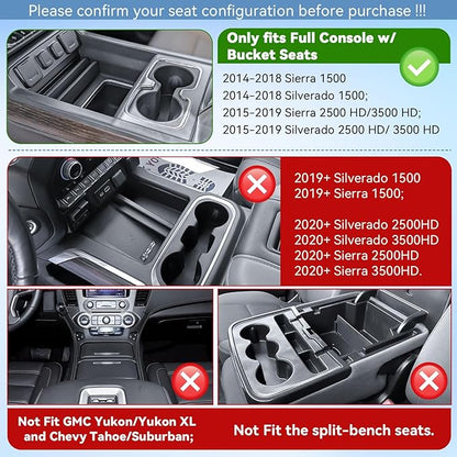 EDBETOS Center Console Organizer Tray Compatible with 2014-2018 Chevy Silverado/GMC Sierra 1500 Accessories 2015-2019 Silverado/Sierra 2500HD/3500HD Compartment Storage,Full Console w/Bucket Seat ONLY