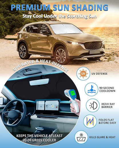Sun Shade for CX5 Windshield Sunshade fit for Mazda CX-5 2017-2025 2026 Accessories Foldable Front Window Cover Shield Car Sun Visor Screen Protector Block UV Ray Heat Keep Car Cooler