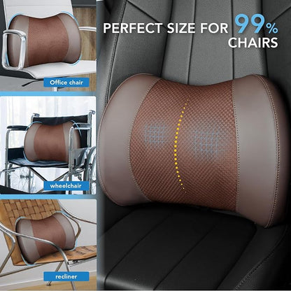 Lofty Aim Lumbar Support Pillow for Car, Memory Foam Lumbar Pillow for Lower Back Pain Relief - Back Cushion for Driving, Chair Support for Car-Office Chair, Wheelchair - Brown