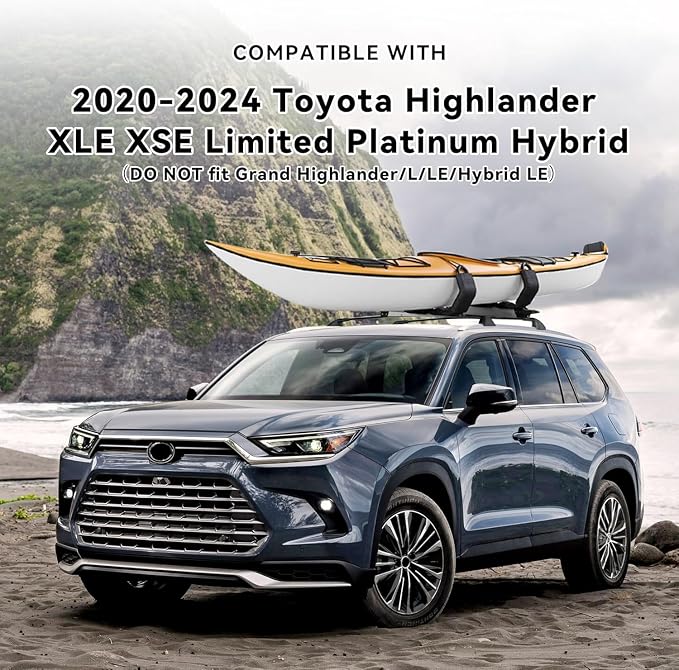 260lbs Lockable Roof Rack Cross Bars for Toyota Highlander 2020 2021 2022 2023 2024 2025 XLE Limited Platinum Hybrid, Heavy Duty Aluminum Crossbars Rooftop Luggage (Not for Grand Highlander)