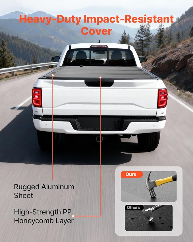 VEVOR Hard Tri-Fold Truck Bed Tonneau Cover, Compatible with 2021-2025 Ford F-150 (Incl. Raptor/Lightning) 5.5 ft (67.1 in) Bed, Waterproof Low-Profile Folding Cover with Aluminum Alloy Support Bar