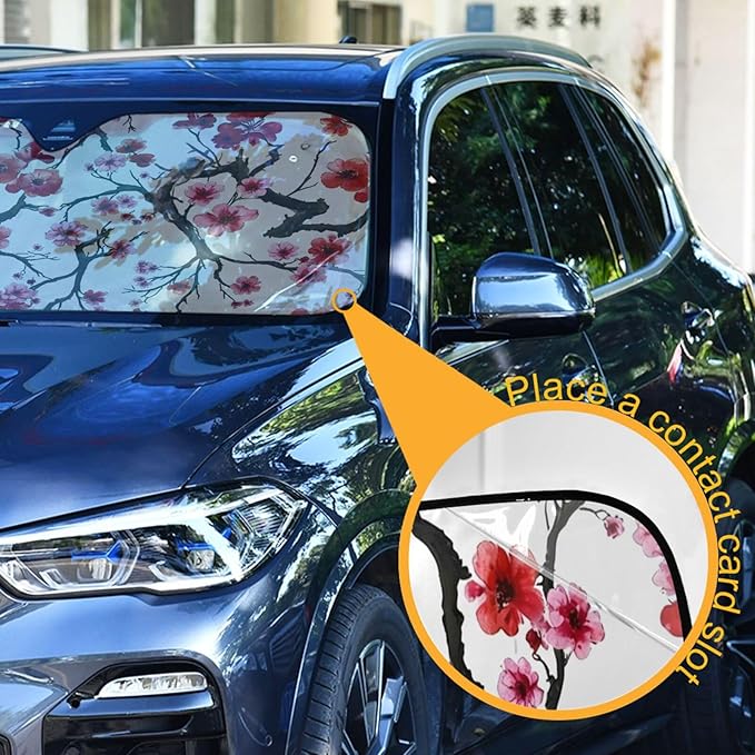 Pink Cherry Blossom Windshield Sun Shade Blocks UV Rays Visor Protector Accordion Folding Sun Reflector Auto Sunshade for Car Truck SUV to Keep Your Vehicle Cool
