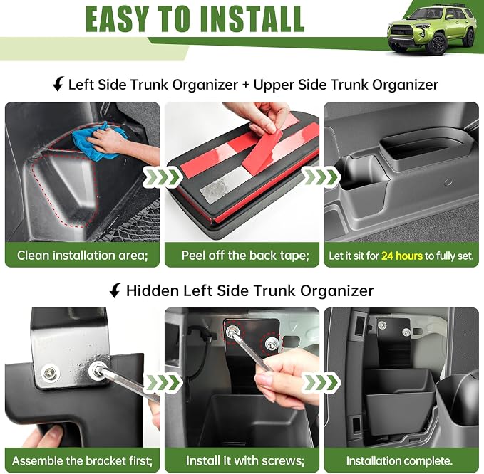 Trunk Organizer for 2010-2024 Toyota 4Runner 5-Seat 2nd Row(NOT Fit 7-Seat 3rd Row), Rear Trunk Storage Box Bin Cargo Tray for 10-24 4 Runner Interior Accessories(4Pcs Trunk Organizer)