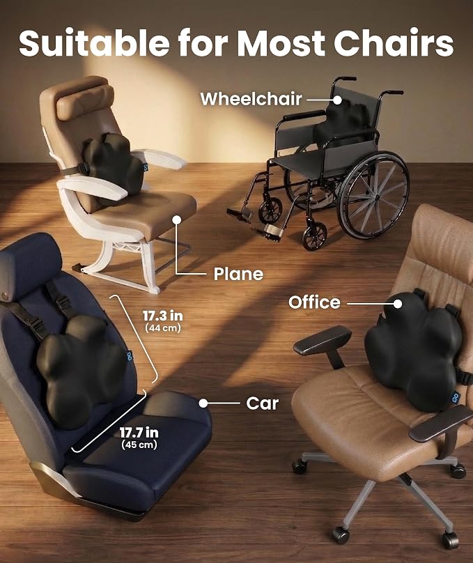 Elevate Series by Everlasting Comfort Lumbar Support Pillow for Office Chair - Memory Foam Back Cushion for Car Seat - Promotes Better Posture, Back Pain Relief - Ideal for Gaming and Desk Chairs