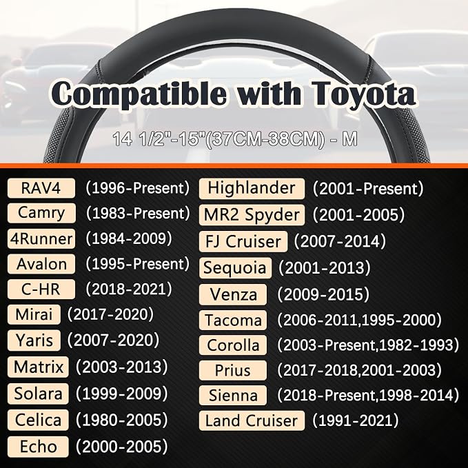 GIANT PANDA Car Steering Wheel Cover for Toyota RAV4,Camry,Highlander,Corolla,Prius,Tacoma,Standard Size - Black