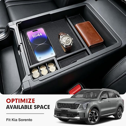 Autorder Center Console Organizer for Kia Sorento 2021-2026 Accessories Armrest Storage Box Secondary Insert Tray with 2 Color Mats