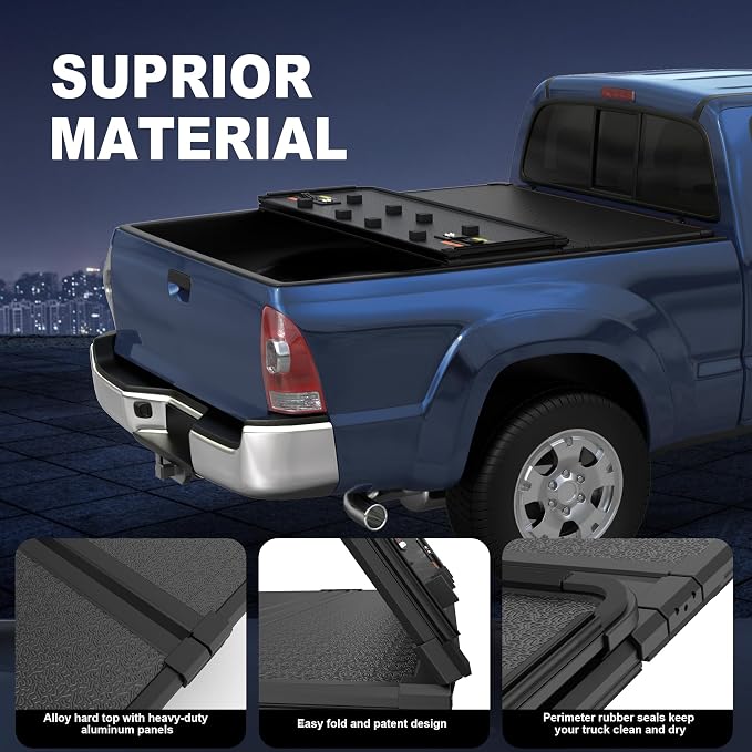 KUIPERAUTO 5FT Tri Hard Truck Bed Tonneau Cover Compatible for 2024 2025 2026 Toyota Tacoma Extra Short Bed 5FT Bed On Top Aluminum Bed