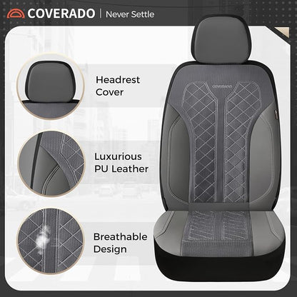 Coverado Car Seat Covers 2-Pack, Luxury Front Seat Covers, Automotive Car Seat Protectors, Gray Driver Seat Covers Universal Fit for SUVs, Trucks, Sedans