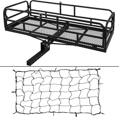 ARKSEN 60" x 25" x 14" Folding Cargo Rack Carrier with Nylon Net 500 Lbs Heavy Duty Capacity 2 Inch Receiver Luggage Basket Hitch Fold Up for SUV Pickup Camping Traveling