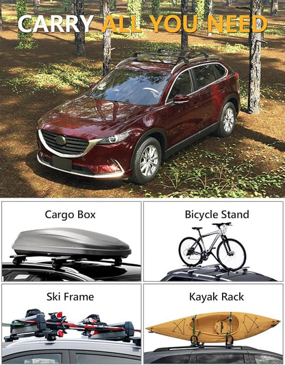 Tuyoung 300lbs Lockable Roof Rack Cross Bars Compatible with Mazda CX9 CX-9 2016 2017 2018 2019 2020 2021 2022 2023, Heavy Duty Anti-Theft Aluminum Roof Rails Crossbars Cargo Carrier Bag Black Bike