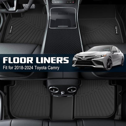 Floor Mats for 2018 2019 2020 2021 2022 2023 2024 Toyota Camry (FWD Only, Not for Hybrid) All Weather Protection TPE Rubber Full Set Floor Liners 2024 Camry Accessories, Odorless Anti-Slip, Black