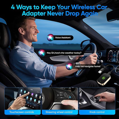 Wireless Carplay Adapter for iPhone, Converts Wired CarPlay to Bluetooth Wireless, Mini Car Play Screen Dongle with USB A/C for Cars 2018+ with Built-in Wired Carplay, Auto-Connect, No Delay