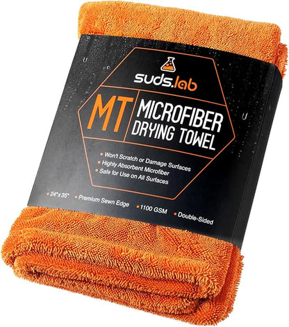 Suds Lab Large Microfiber Drying Towel (24 in x 35 in) Car Exterior Cleaning and Detailing Cloth, Safe On Plastic Trim, Glass, Carbon Fiber, Paint