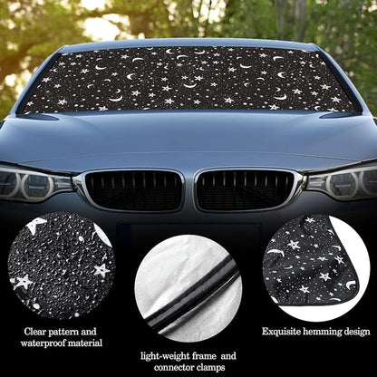 Woanger Windshield Sun Shade Foldable Car Front Window Covers for Car Accessories Sun Heat UV Rays Visor Protector Protection for Universal Cars SUV Truck (Moon Star)