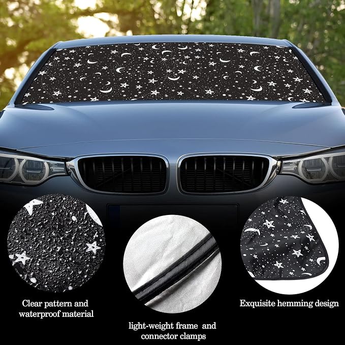Windshield Sun Shade Foldable Car Front Window Covers for Car Accessories Sun Heat UV Rays Visor Protector Protection for Universal Cars SUV Truck(Night)