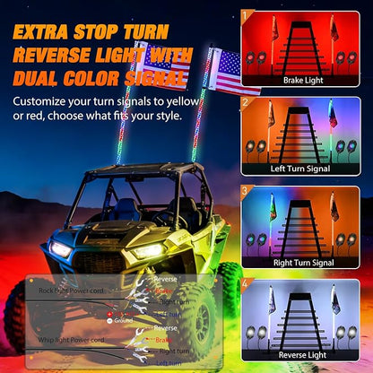 Nilight 2PCS 3FT RGB LED Whip Light with Spring Base and 4 PCS Rock Lights Combo, Remote App Control w/DIY Chasing Patterns Turn Signal Brake Reverse Antenna Lighted Whips for ATV UTV Polaris RZR Jeep
