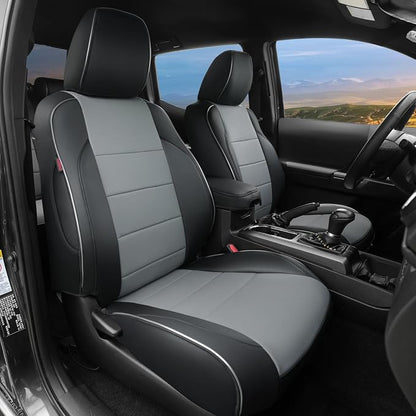 Lolcar Tacoma Seat Covers Full Set for 2016-2023 Toyota Tacoma Double/Crew Cab SR,SR5,TRD Off Road,TRD Pro,TRD Sport,Limited Pickup,Fully Covered Waterproof Leather Car Seat Protector (Black/Gray)