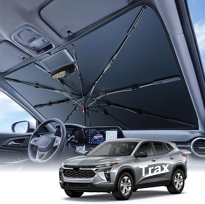 2026 Upgraded Windshield Sun Shade Umbrella for Chevrolet Trax [Precision Custom Fit, Superior UV & Heat Block] Cooling Tech Fabric, Durable Foldable with Storage Bag, Fits 2015-2022, 2024-2026