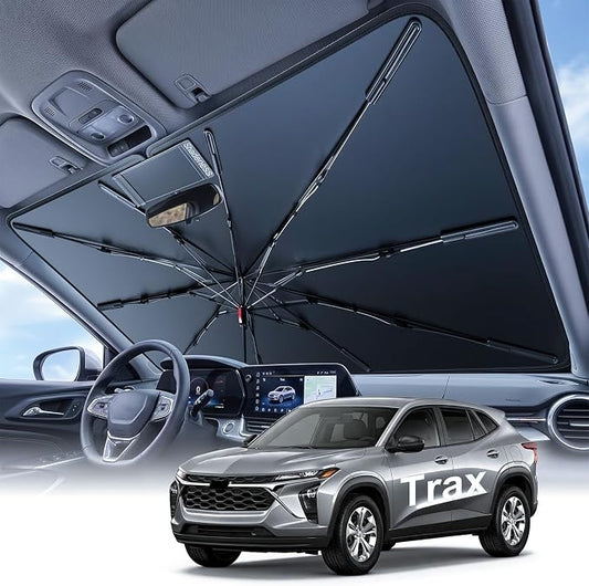 2026 Upgraded Windshield Sun Shade Umbrella for Chevrolet Trax [Precision Custom Fit, Superior UV & Heat Block] Cooling Tech Fabric, Durable Foldable with Storage Bag, Fits 2015-2022, 2024-2026