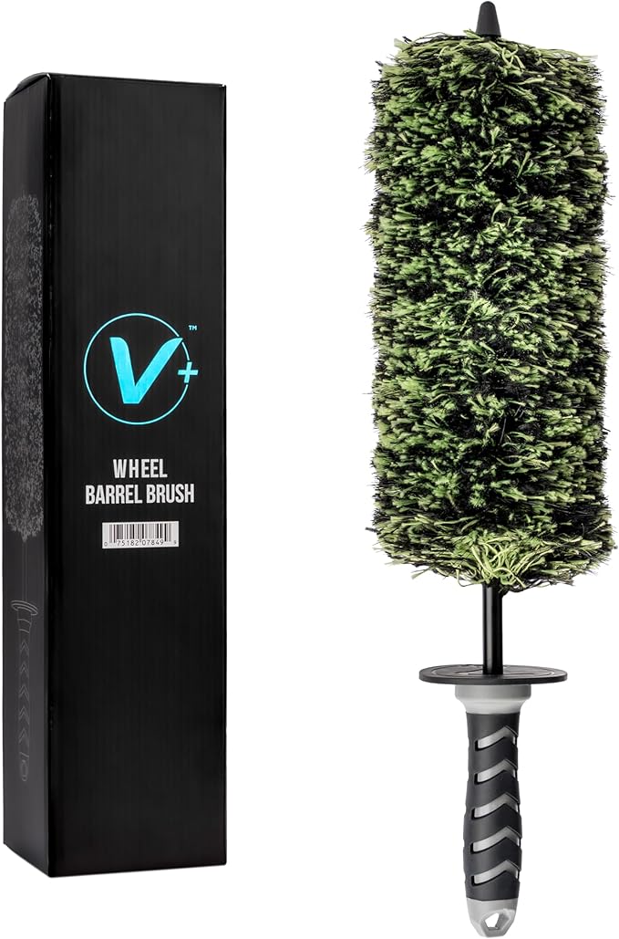 VIKING Wheel Barrel Brush, Multi-Fiber Cleaning Brush for Car Cleaning Kit and Car Detailing Kit, Clean Exhaust Tips, Wheels, and Rims; 17 Inch Length, Black and Green, 1 Pack