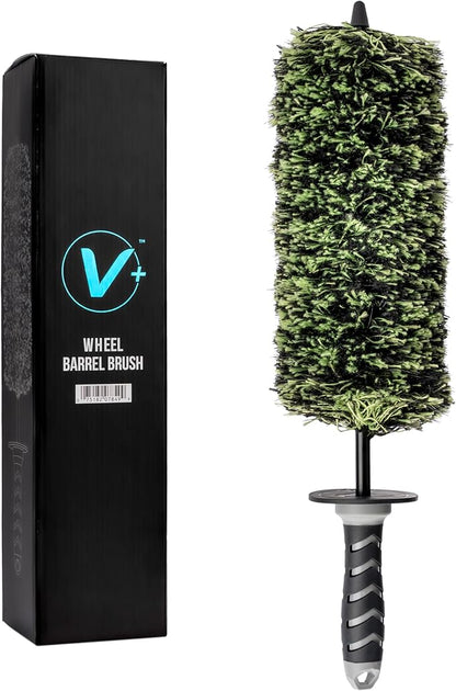 VIKING Wheel Barrel Brush, Multi-Fiber Cleaning Brush for Car Cleaning Kit and Car Detailing Kit, Clean Exhaust Tips, Wheels, and Rims; 17 Inch Length, Black and Green, 1 Pack