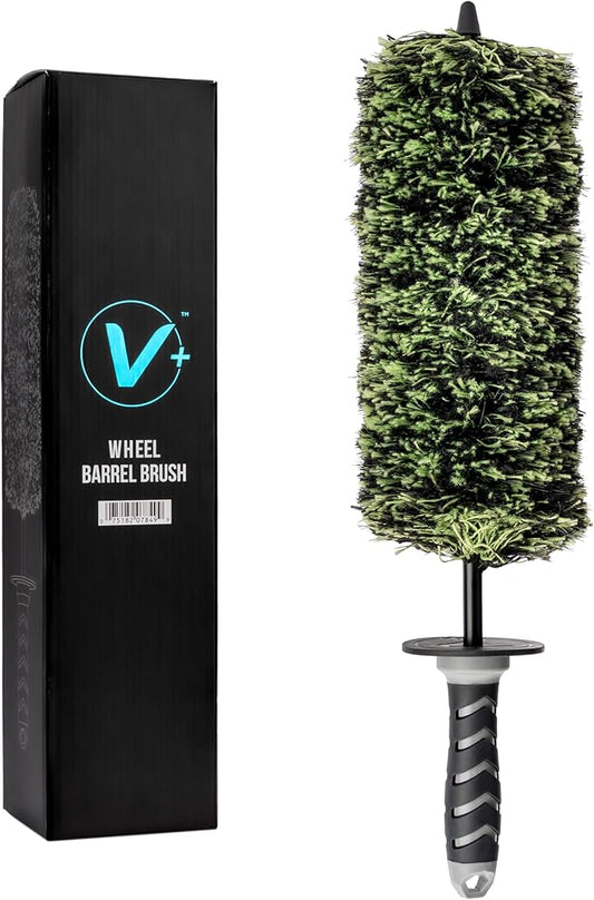VIKING Wheel Barrel Brush, Multi-Fiber Cleaning Brush for Car Cleaning Kit and Car Detailing Kit, Clean Exhaust Tips, Wheels, and Rims; 17 Inch Length, Black and Green, 1 Pack