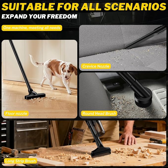 Cordless Vacuum Cleaner for Dewalt 20V Battery, 6 in 1 Handheld Electric Vacuum Cleaner with HEPA Filter and LED Light, 46 CFM Portable Hand Vacuum for Floor, Carpet, Car (Battery Not Included)