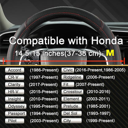 West Llama Customized Auto Car Steering Wheel Cover for Honda Accord Civic CR-V HR-V Pilot Fit Passport Odyssey 14.5-15inch(Black+Red Line-Standard Size)