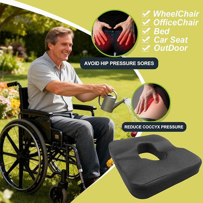 Donut Pillow for Tailbone Pain&Hemorrhoid,Wheelchair Seat Cushion for tailbone pain relief,Gel Cushions for Pressure Relief,Memory Foam Pad for Office Chair,Stands& Stadium Seat Cushion(Black)