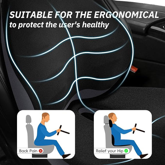 NS YOLO Ergonomic Car Seat Cushion with Comfort Memory Foam Neck Pillow, Car Pillow,Lumbar Support and Big Size Soft Seat Cushion for Driving Seat,Office Chair and Wheel Chair (Black and Grey-3 pcs)