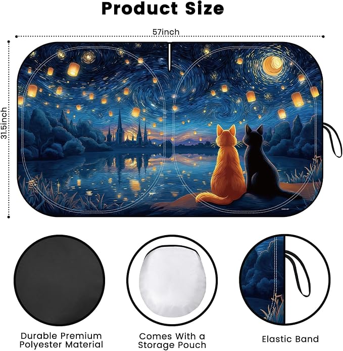 Windshield Sun Shade, Car Sun Shade Windshield, Reflector Sunshade Offers Ultimate Protection for Car Interior, Reflective Polyester Blocks Heat for Sedans, Mini SUVs, Hatchbacks - 57 x 31.5 inches