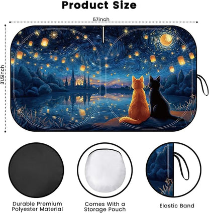 Windshield Sun Shade, Car Sun Shade Windshield, Reflector Sunshade Offers Ultimate Protection for Car Interior, Reflective Polyester Blocks Heat for Sedans, Mini SUVs, Hatchbacks - 57 x 31.5 inches